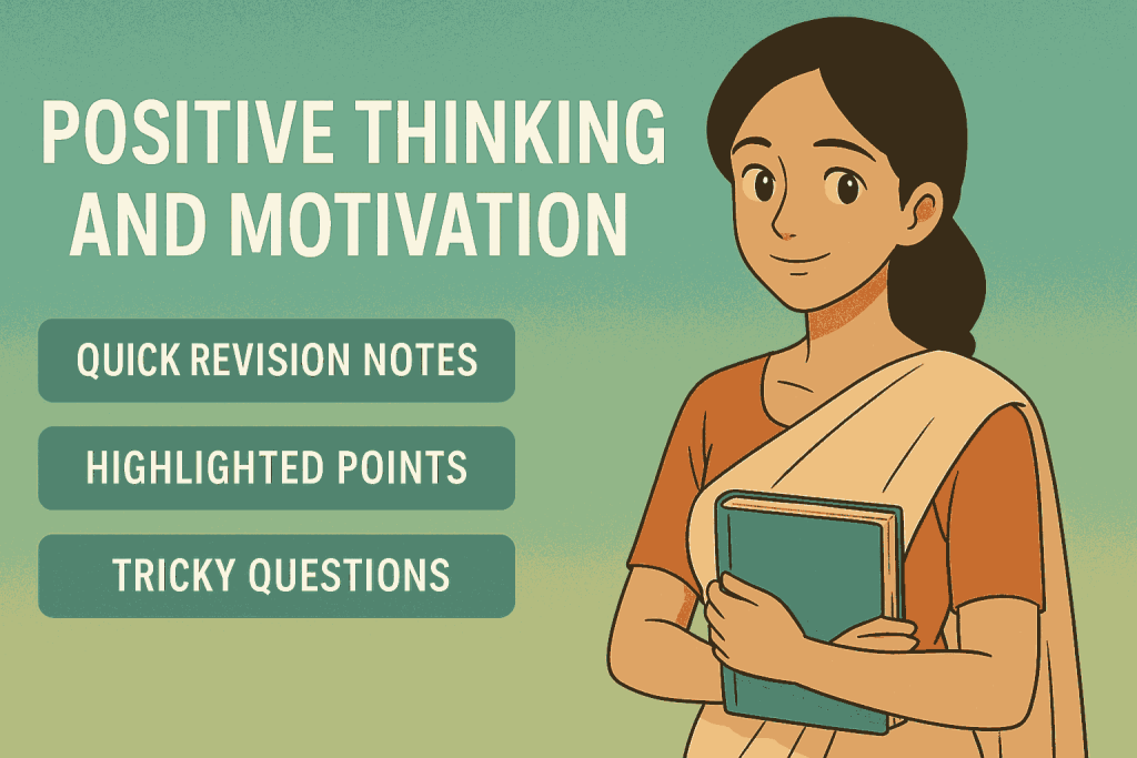 Positive Thinking and Motivation educational image with Ghibli-style Indian teacher illustration