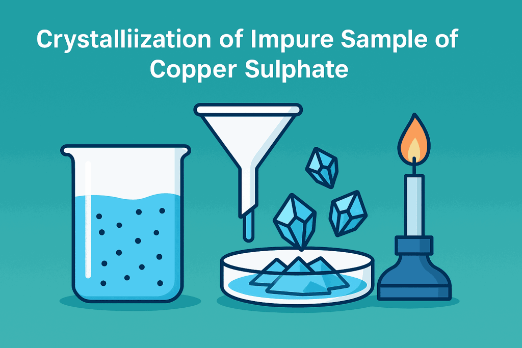 Crystallization of Impure Sample of Copper Sulphate educational chemistry banner with lab icons