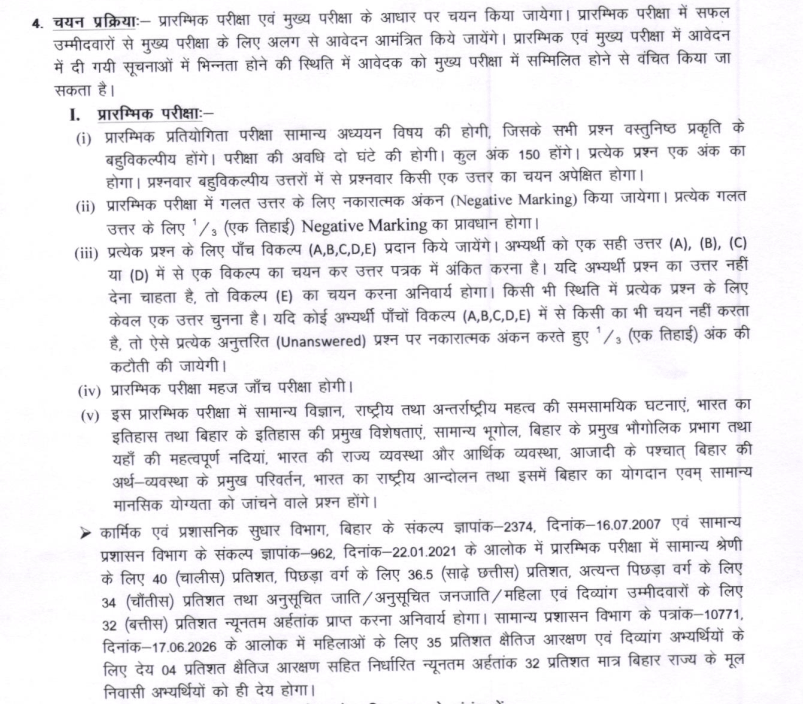 BPSC TRE 4.0 Teacher Class 11-12 Prelims Syllabus
